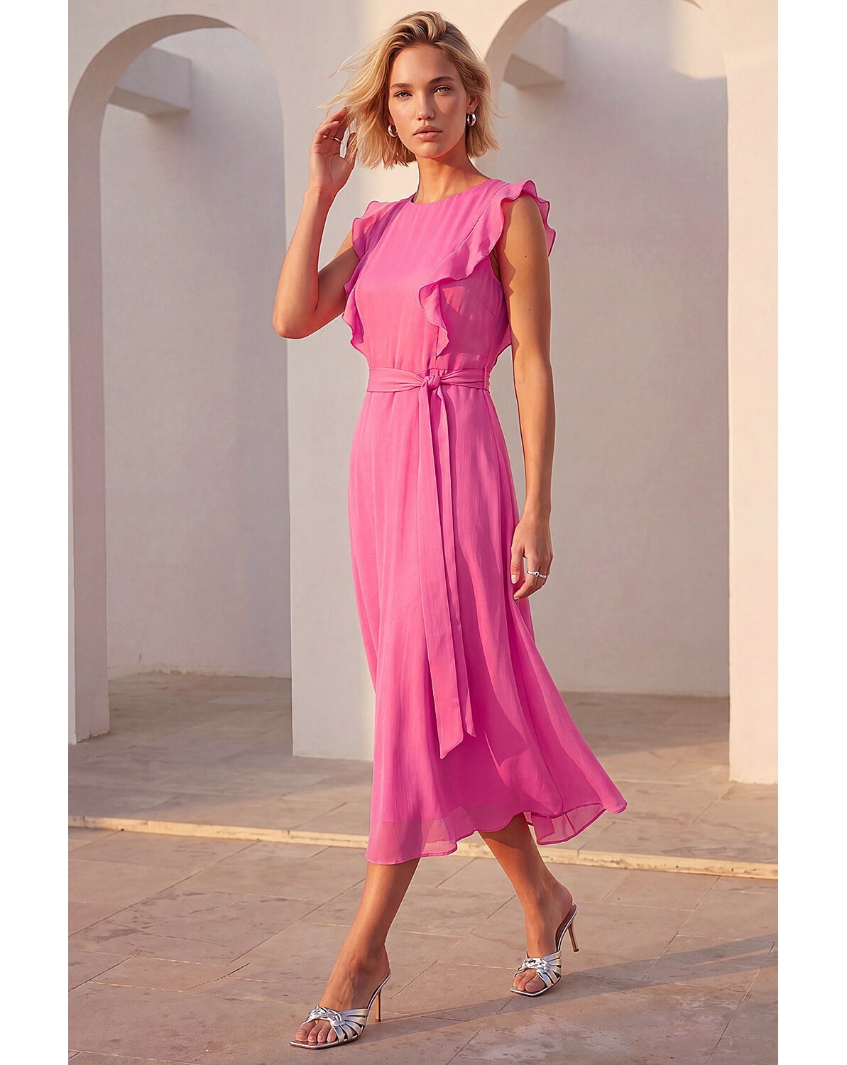 New In - Roman Chiffon Frill Front Midi Dress