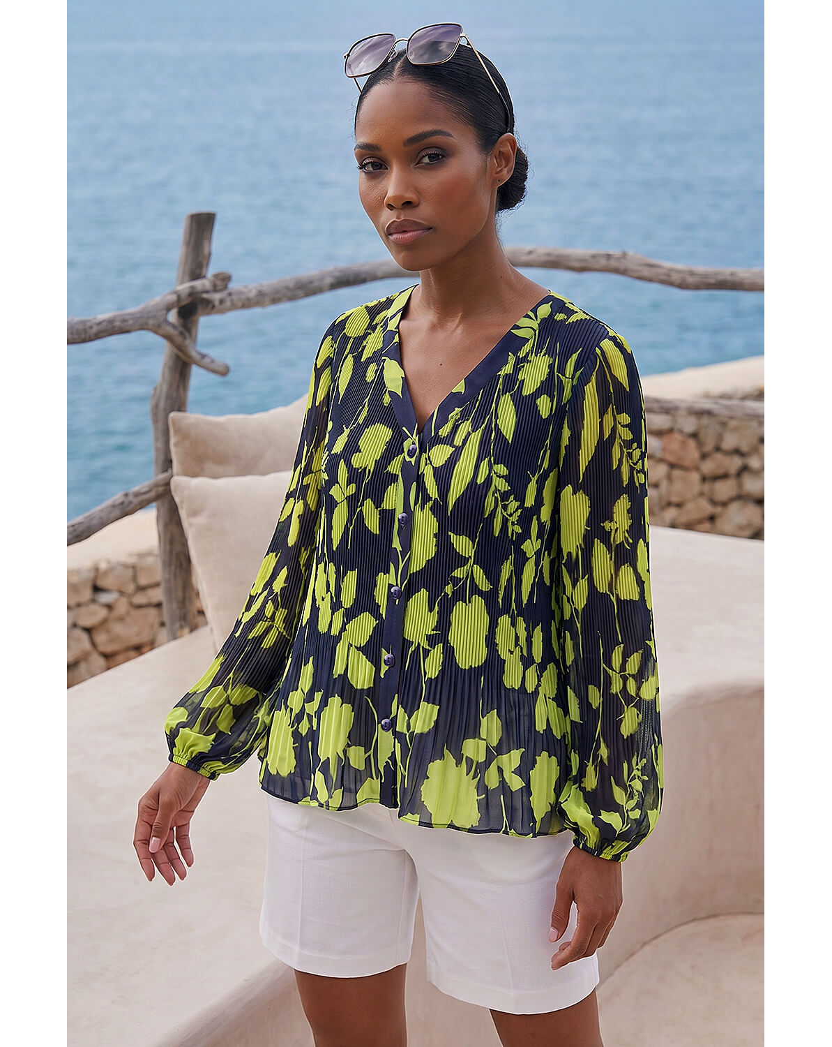 New In - Roman Floral Print Pleated Blouse