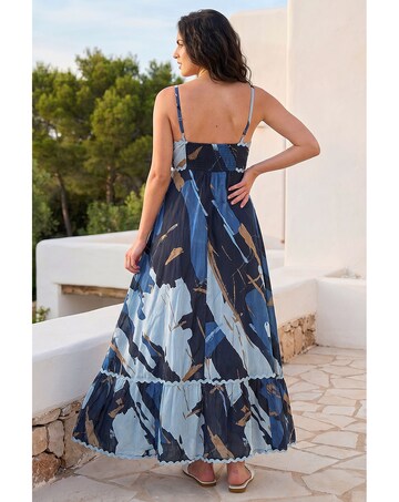 Roman Dusk Abstract Ric Rac Maxi Dress