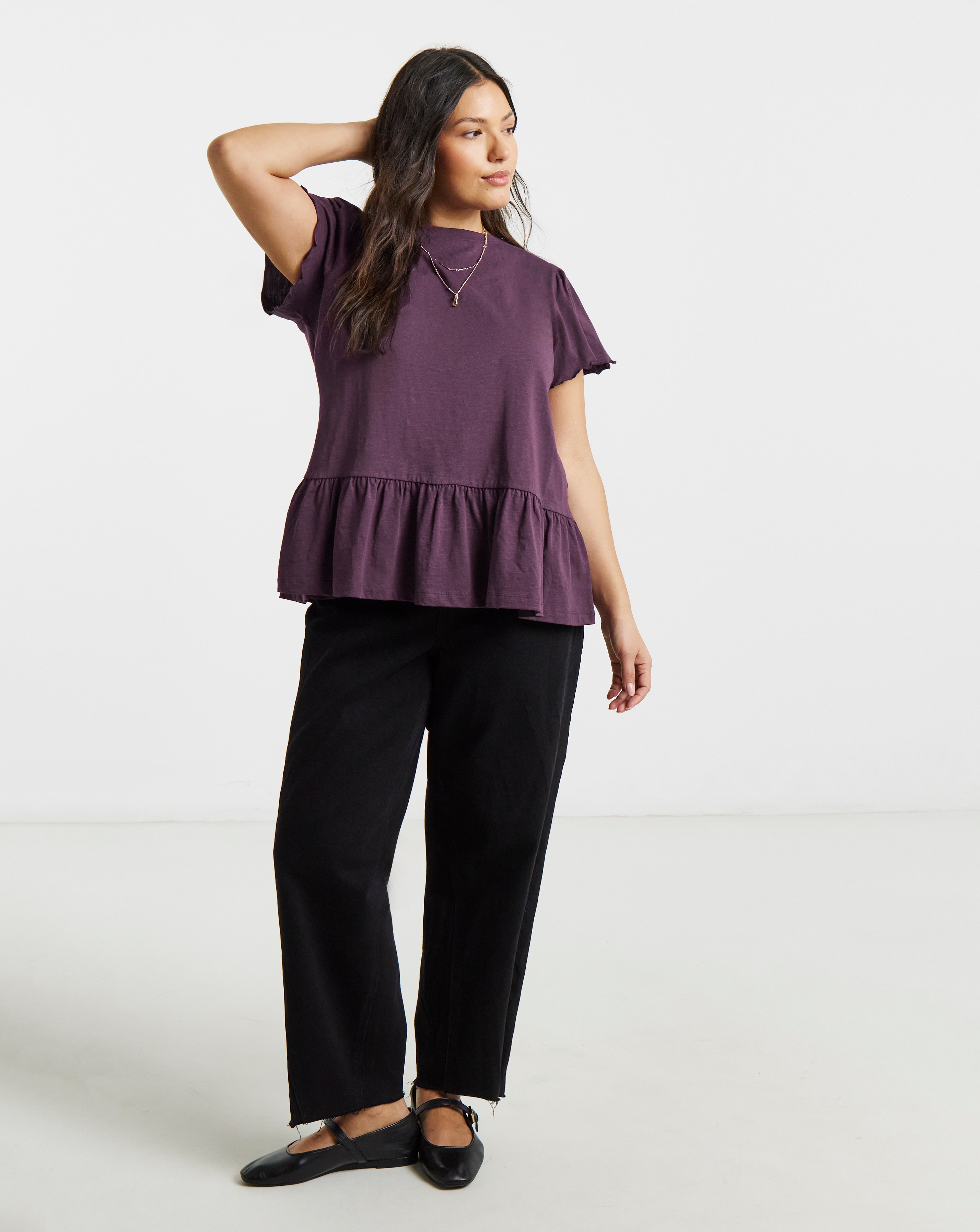 Ruffle Sleeve Peplum Tee