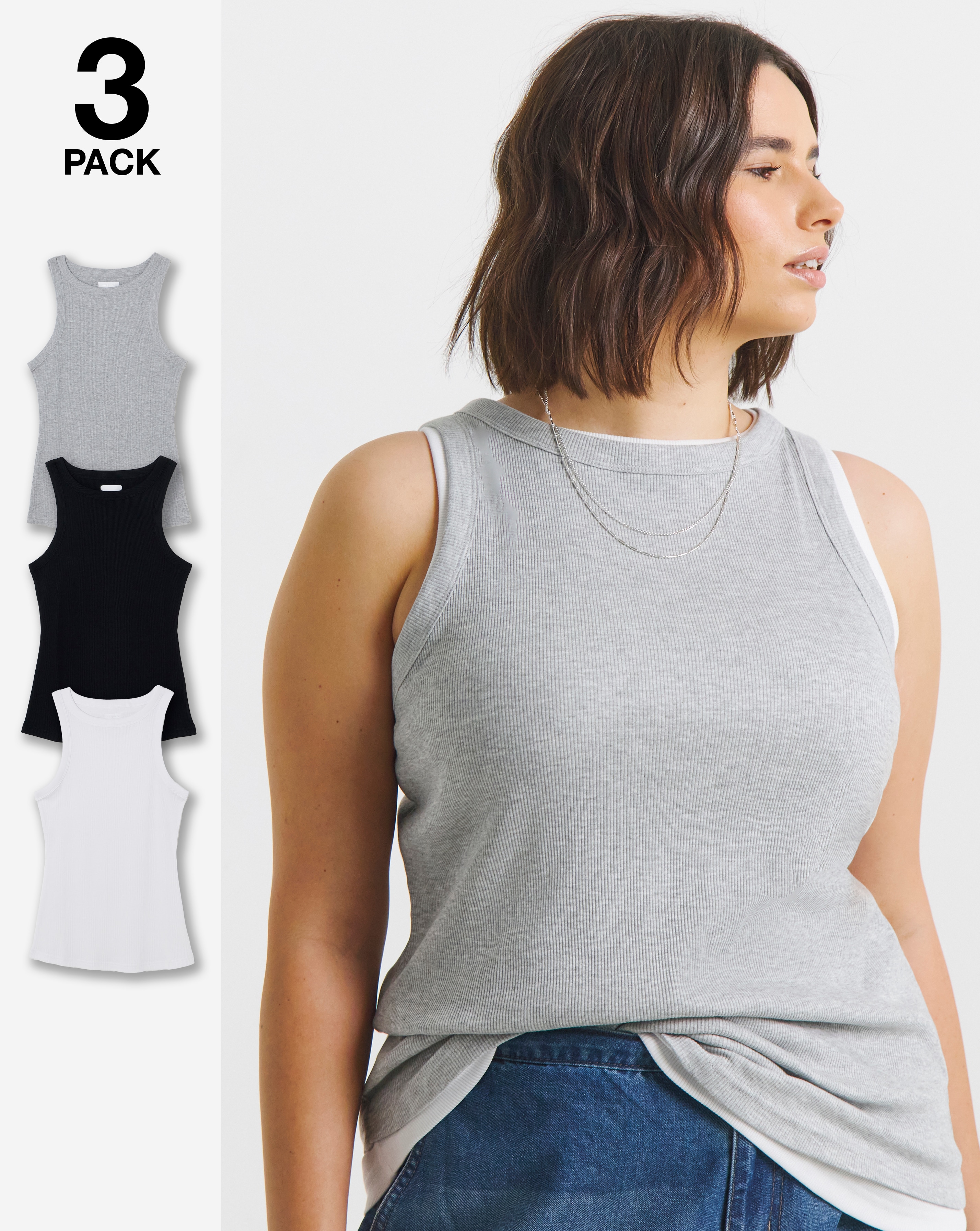 Pack of 3 High Neck Tank Tops
