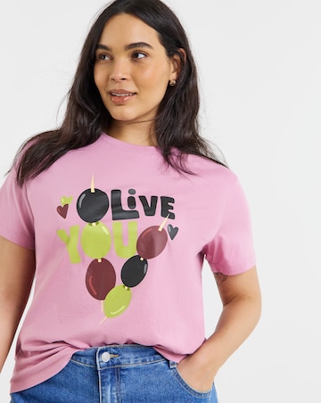 Simply Be Pink Olive You Graphic T-Shirt