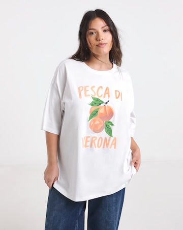 White Fuzzy Peaches Oversized Graphic T-Shirt