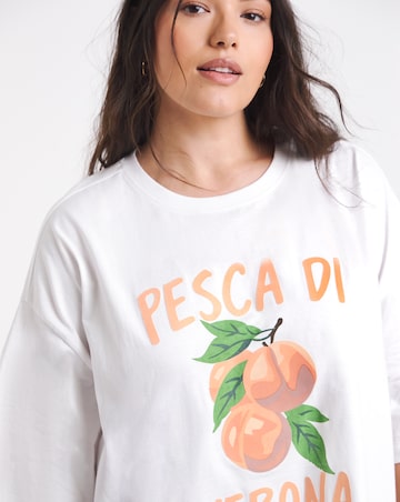 White Fuzzy Peaches Oversized Graphic T-Shirt