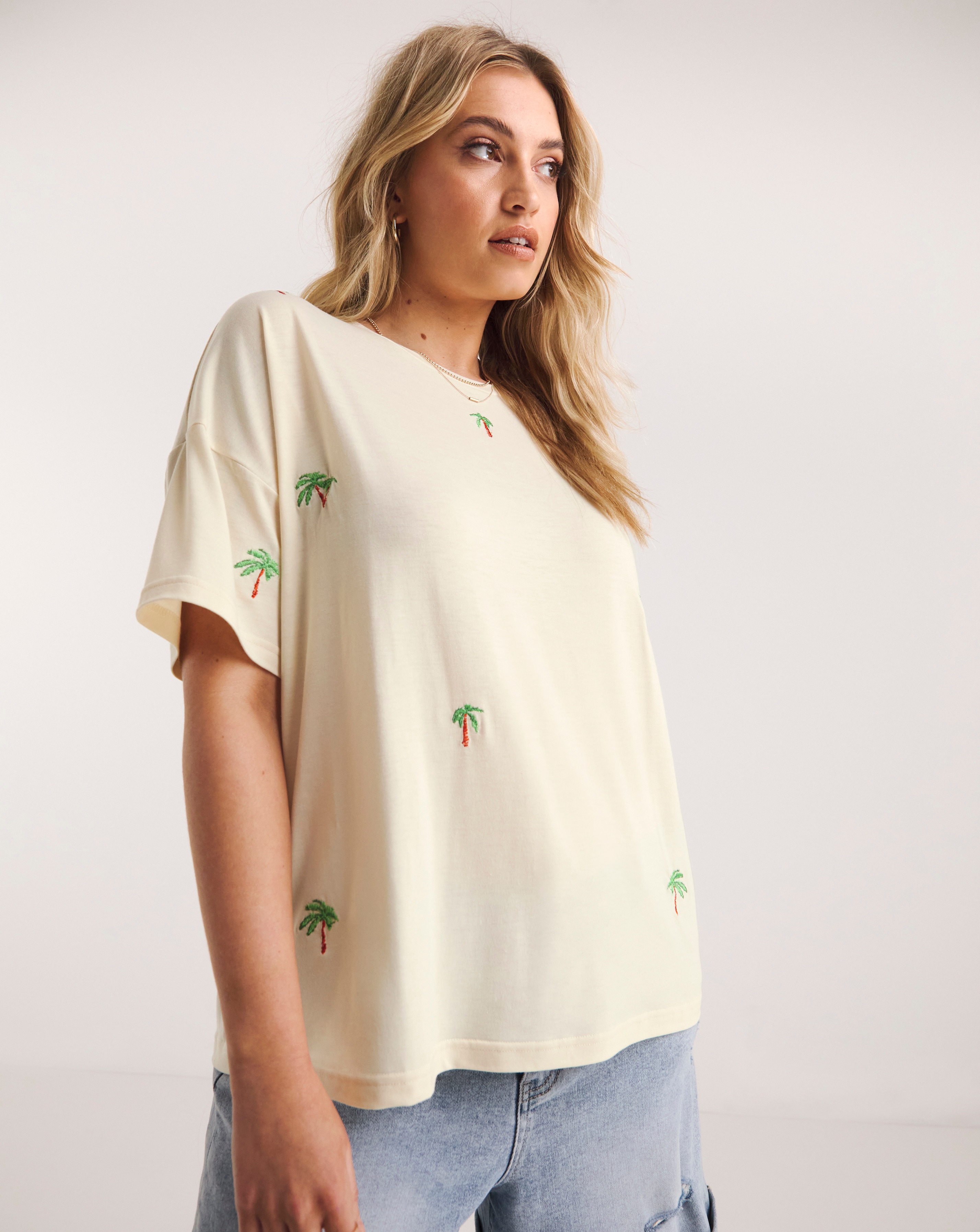 Ivory Embroidered Palm Tee