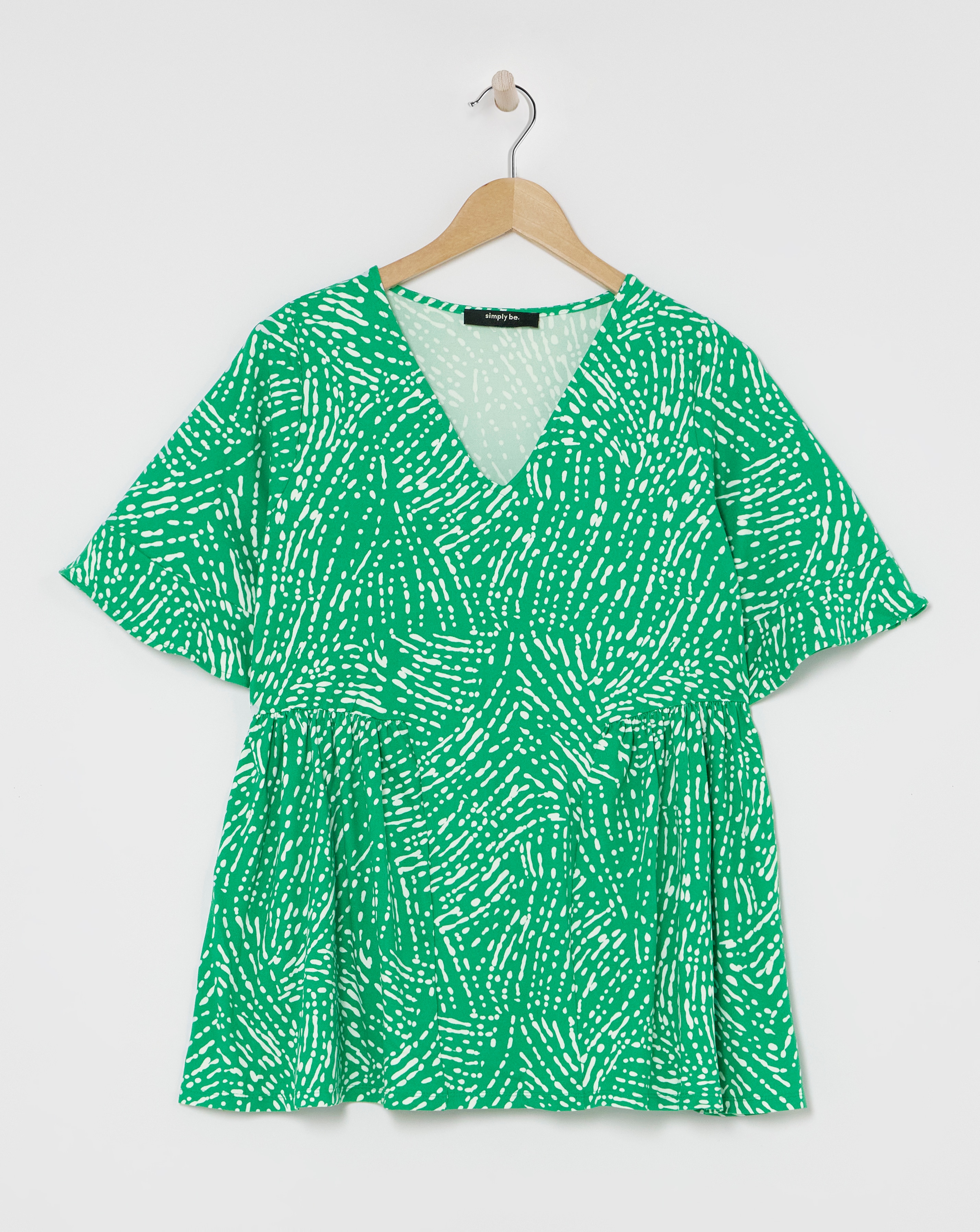 Green Print Supersoft V Neck Smock Top