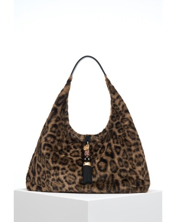 Luella Grey Pandora Leopard Faux Fur Slouch Hobo