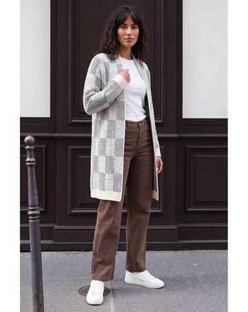 Roman Soft Check Longline Cardigan