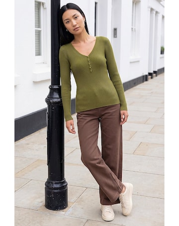 Roman Button Rib Knit Jumper
