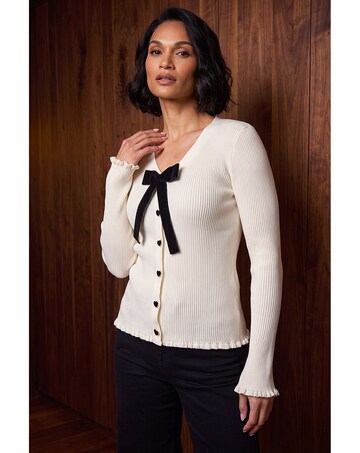 Roman Dusk Bow Detail Rib Knit Cardigan