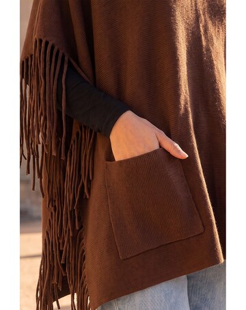 Roman Fringe Hem Knit Poncho