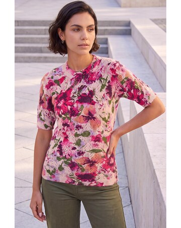 Roman Floral Pointelle Short Sleeve Knit