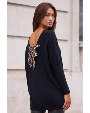 Roman Animal Print Tie V-Neck Jumper