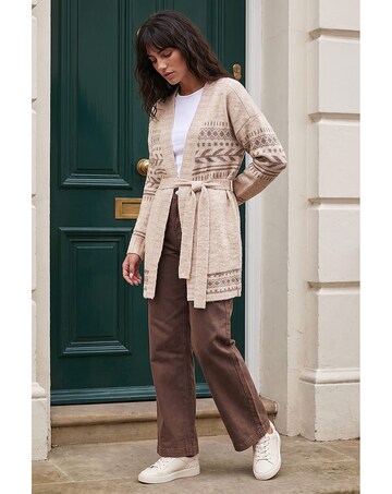 Roman Pattern Belted Cardigan