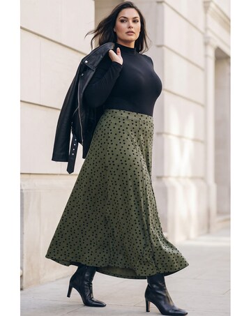 Roman Curve Polka Dot Stretch Skirt