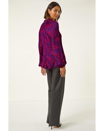Roman Animal Print Tie Neck Pleated Top