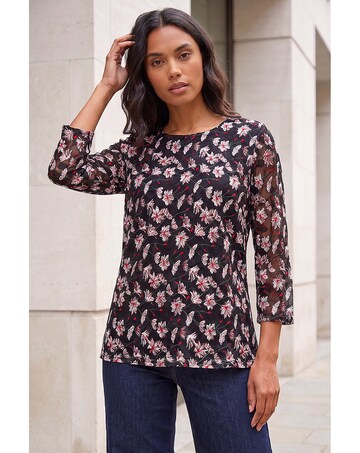 Roman Floral Print Stretch Lace Top