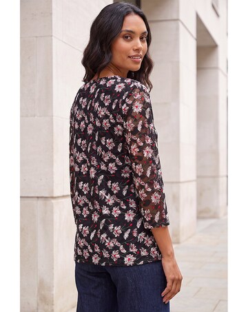 Roman Floral Print Stretch Lace Top