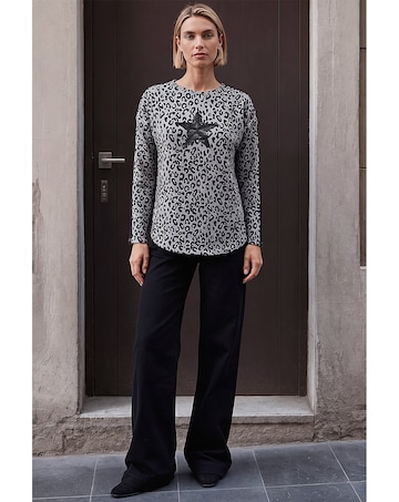 Roman Sequin Star Animal Print Top