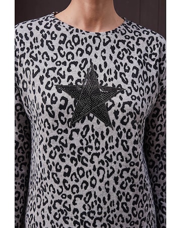 Roman Sequin Star Animal Print Top