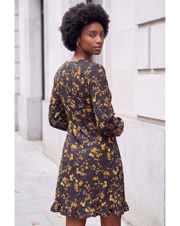 Roman Floral Print Frill Stretch Dress