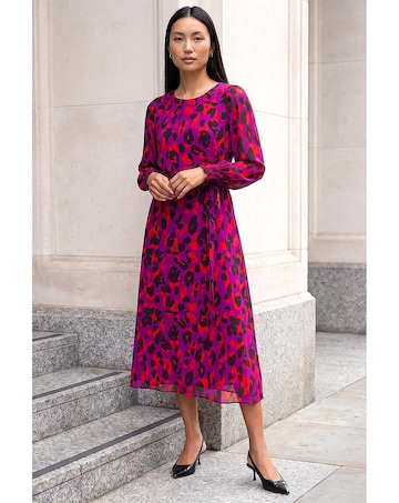 Roman Animal Print Shirred Midi Dress