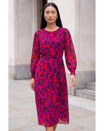 Roman Animal Print Shirred Midi Dress