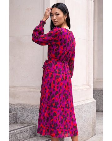 Roman Animal Print Shirred Midi Dress