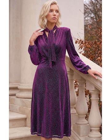 Roman Petite Tie Neck Midi Dress