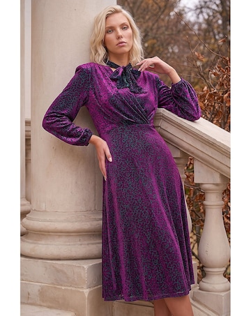 Roman Petite Tie Neck Midi Dress