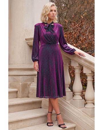Roman Petite Tie Neck Midi Dress