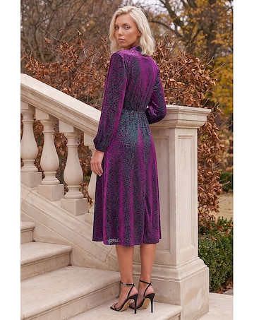 Roman Petite Tie Neck Midi Dress