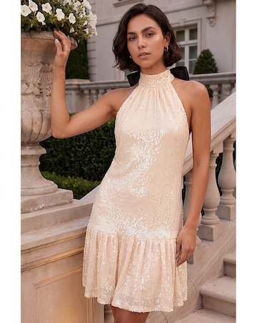 Roman Sequin Bow Back Dress
