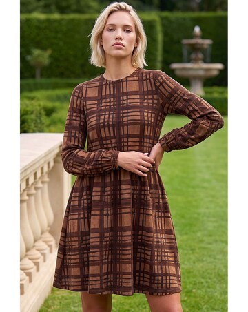 Roman Check Print Stretch Dress