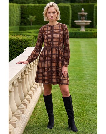 Roman Check Print Stretch Dress