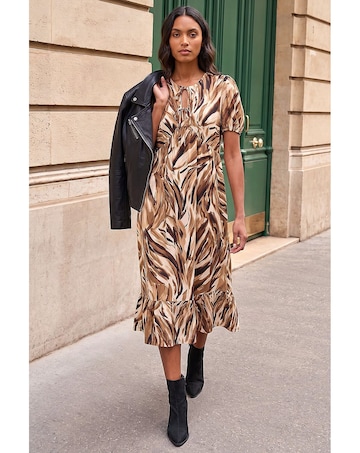 Roman Abstract Print Tie Smock Dress
