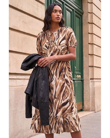 Roman Abstract Print Tie Smock Dress
