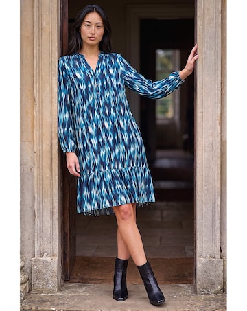 Roman Petite Ikat Print Tiered Hem Dress