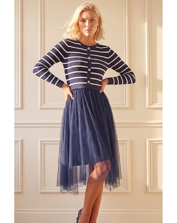 Roman Petite Stripe Hybrid Knit Dress