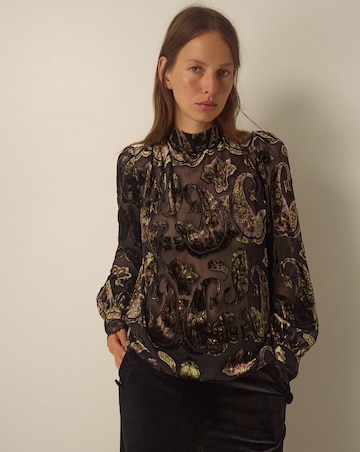 Monsoon Jaz High Neck Paisley Devore Top