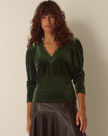 Monsoon Lexi Lace Trim Velvet Top
