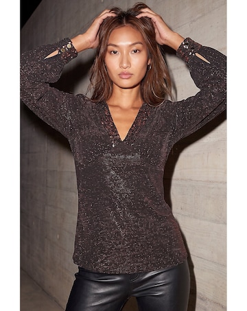 Roman Shimmer Sequin V-Neck Top