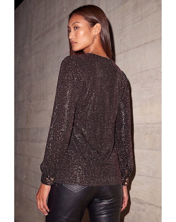 Roman Shimmer Sequin V-Neck Top