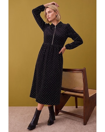 Roman Spot Zip Corduroy Midi Dress