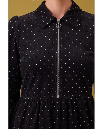Roman Spot Zip Corduroy Midi Dress