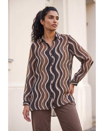 Roman Wave Print Satin Stripe Shirt