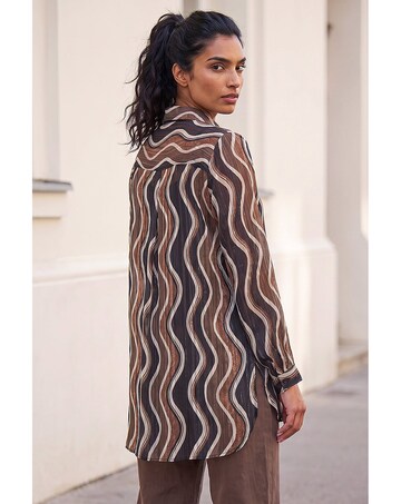 Roman Wave Print Satin Stripe Shirt