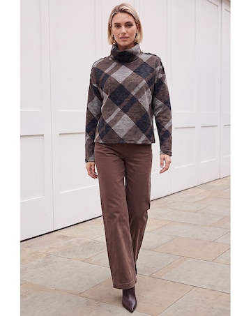 Roman Check Print Cowl Neck Top
