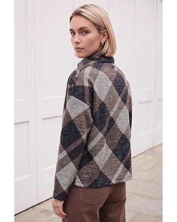 Roman Check Print Cowl Neck Top