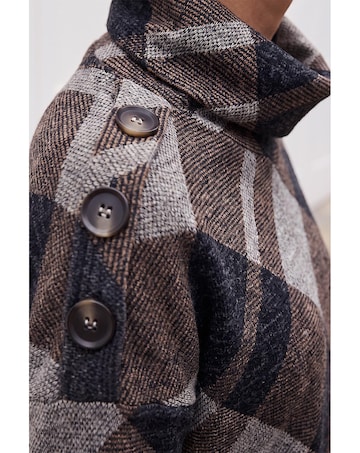Roman Check Print Cowl Neck Top